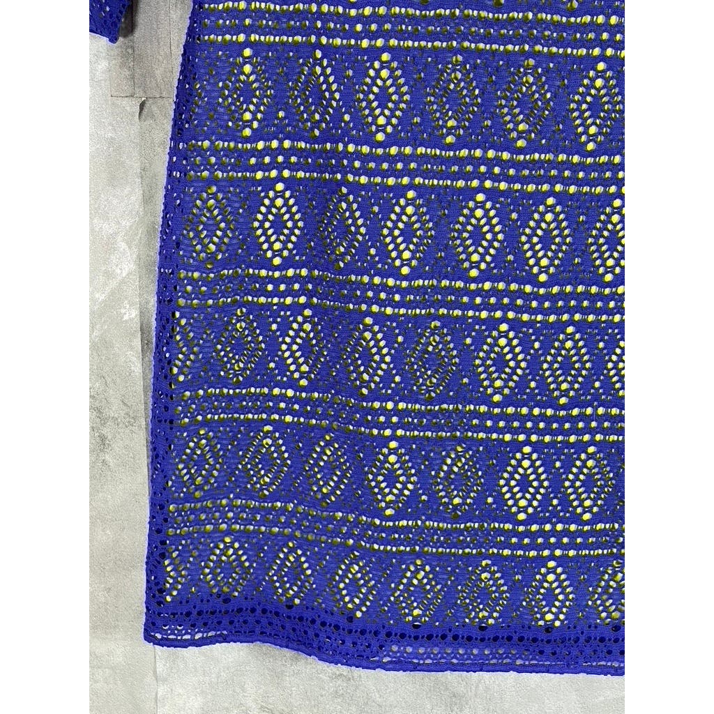 MARC NEW YORK ANDREW MARC Women's Dark Blue Lace V-Neck 3/4 Sleeve Dress SZ M