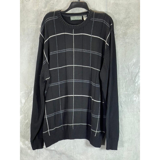 OSCAR DE LA RENTA Men's Black Vintage Plaid Cotton Knit Crewneck Sweater SZ 2XL