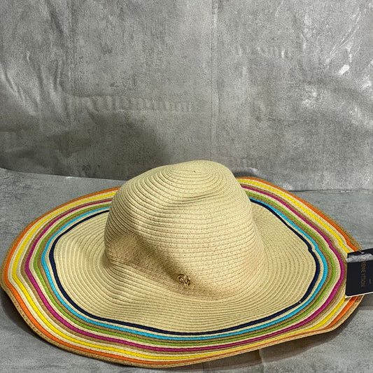 ADRIENNE VITTADINI Multicolor Striped Brim Straw Sun Hat SZ OS