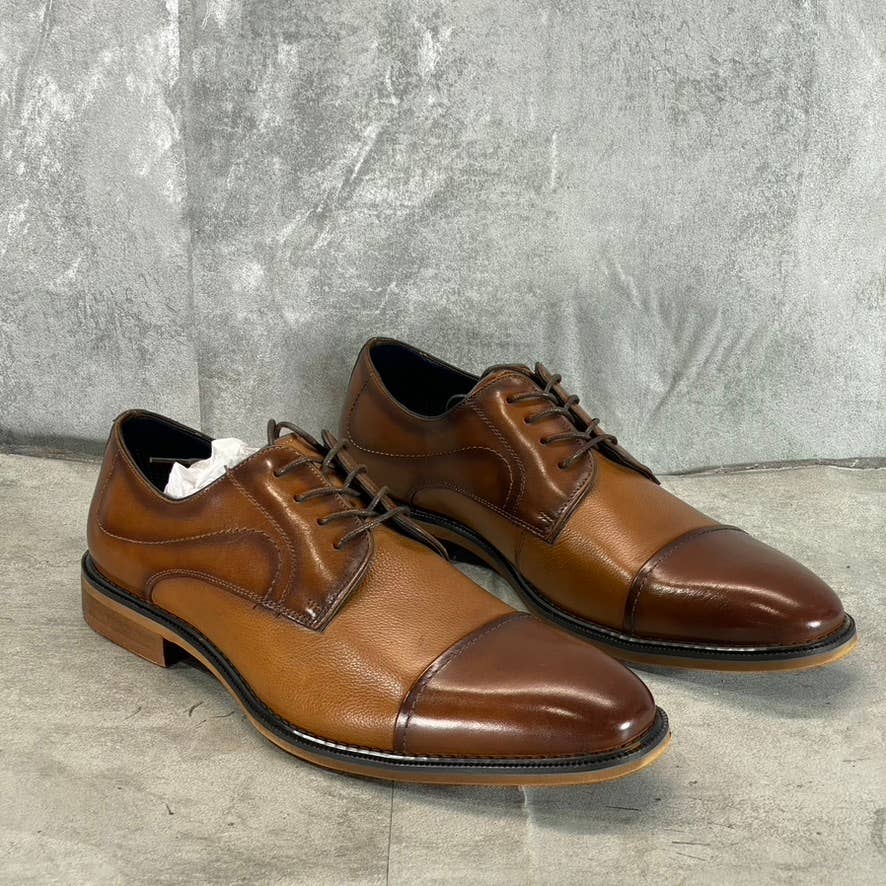 STEVE MADDEN Men's Light Tan Leather Zane Tonal & Textured Mid Oxford Shoes