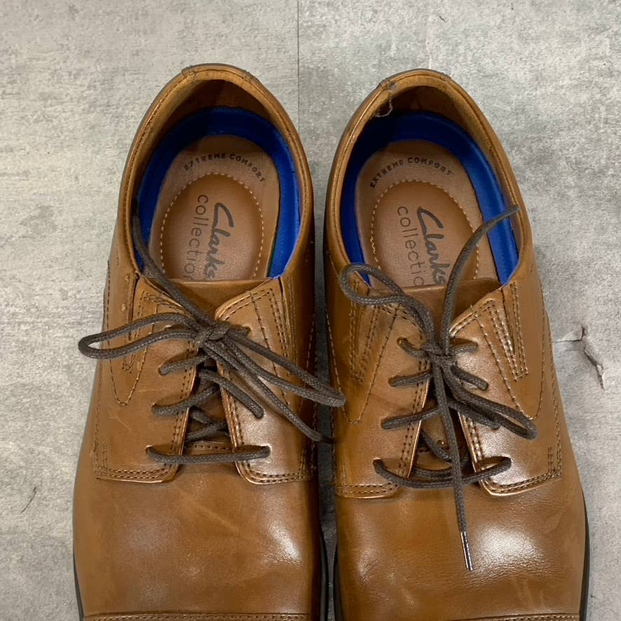 CLARKS Collection Men's Dark Tan Leather Whiddon Lace-Up Cap-Toe Oxfords SZ 10