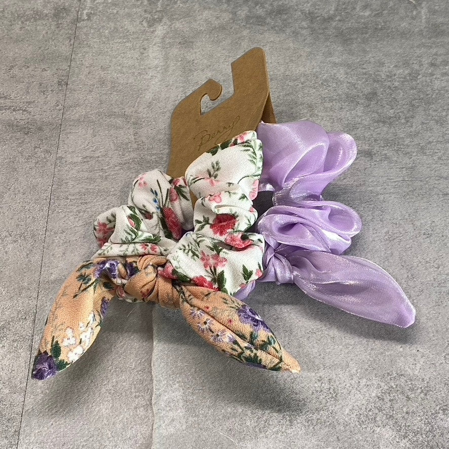 BERRY Women's Solid-Floral 2-Piece Knot Detail Hair Scrunchies SZ OS