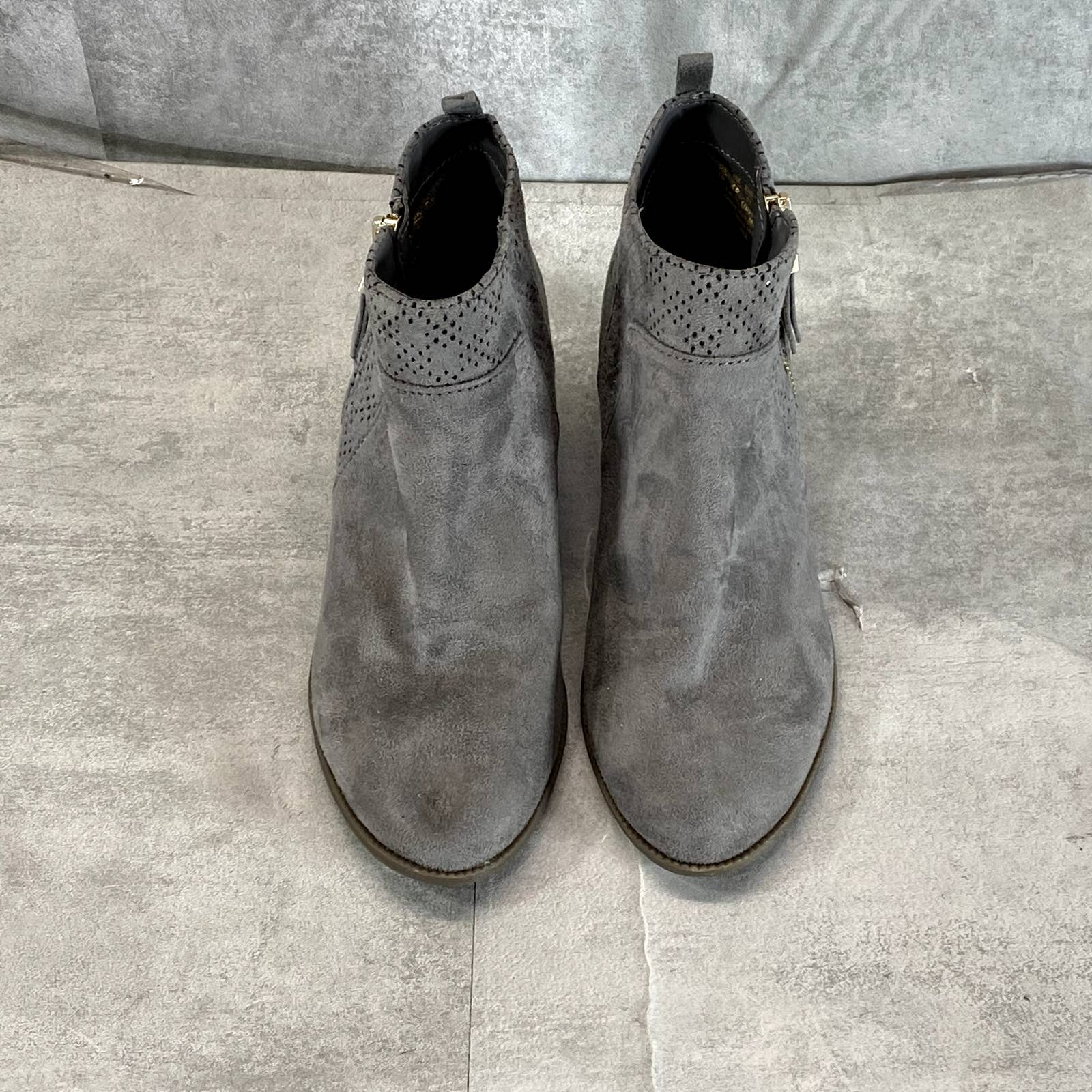 DR. SCHOLL'S Women's Dark Shadow Grey Brianna Perforated Block-Heel Booties SZ 7