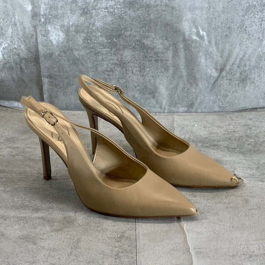 SAM EDELMAN Women's Beige Faux-Leather Hazel Pointed-Toe Slingback Pumps SZ 5