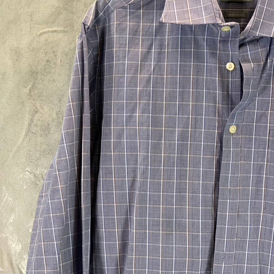 MICHAEL KORS Men's Blue Plaid Regular-Fit Long-Sleeve Button-Up Dress Shirt SZ L