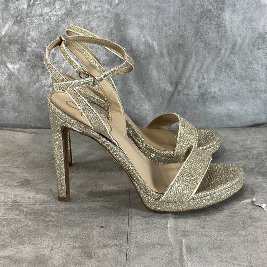 SAM EDELMAN Women's Gold Glitter Jade Ankle-Strap Stiletto Evening Sandals SZ 6