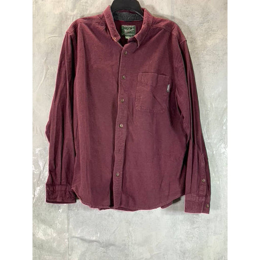 WOOLRICH Men's Burgundy Button-Up Cotton Long Sleeve Shirt SZ L