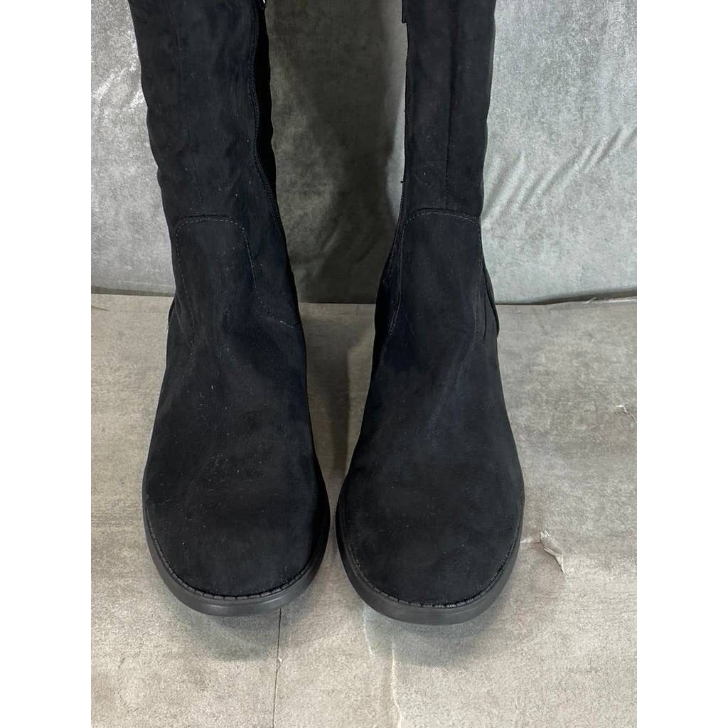 SUN+STONE Women's Black Micro Allicce Round-Toe Over-The-Knee Boots SZ 7