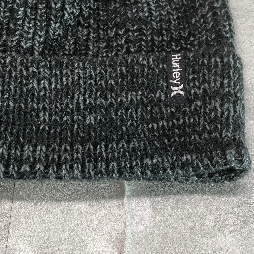 HURLEY Men's Black-Gray Mixed Yarn Knit Max Cuff 2.0 Beanie SZ OS