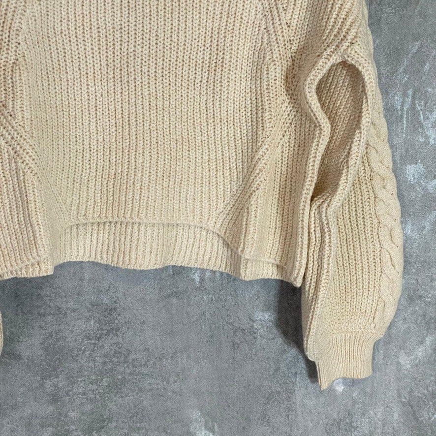 BP. Beige Oatmeal Cable Knit Balloon Sleeve Mock Neck Pullover Sweater SZ S