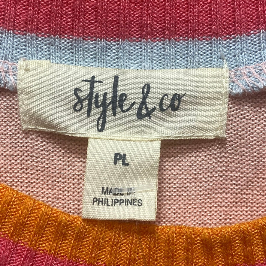 STYLE & CO Petite Pink Striped Neck & Sleeve Crewneck Pullover Sweater SZ P/L
