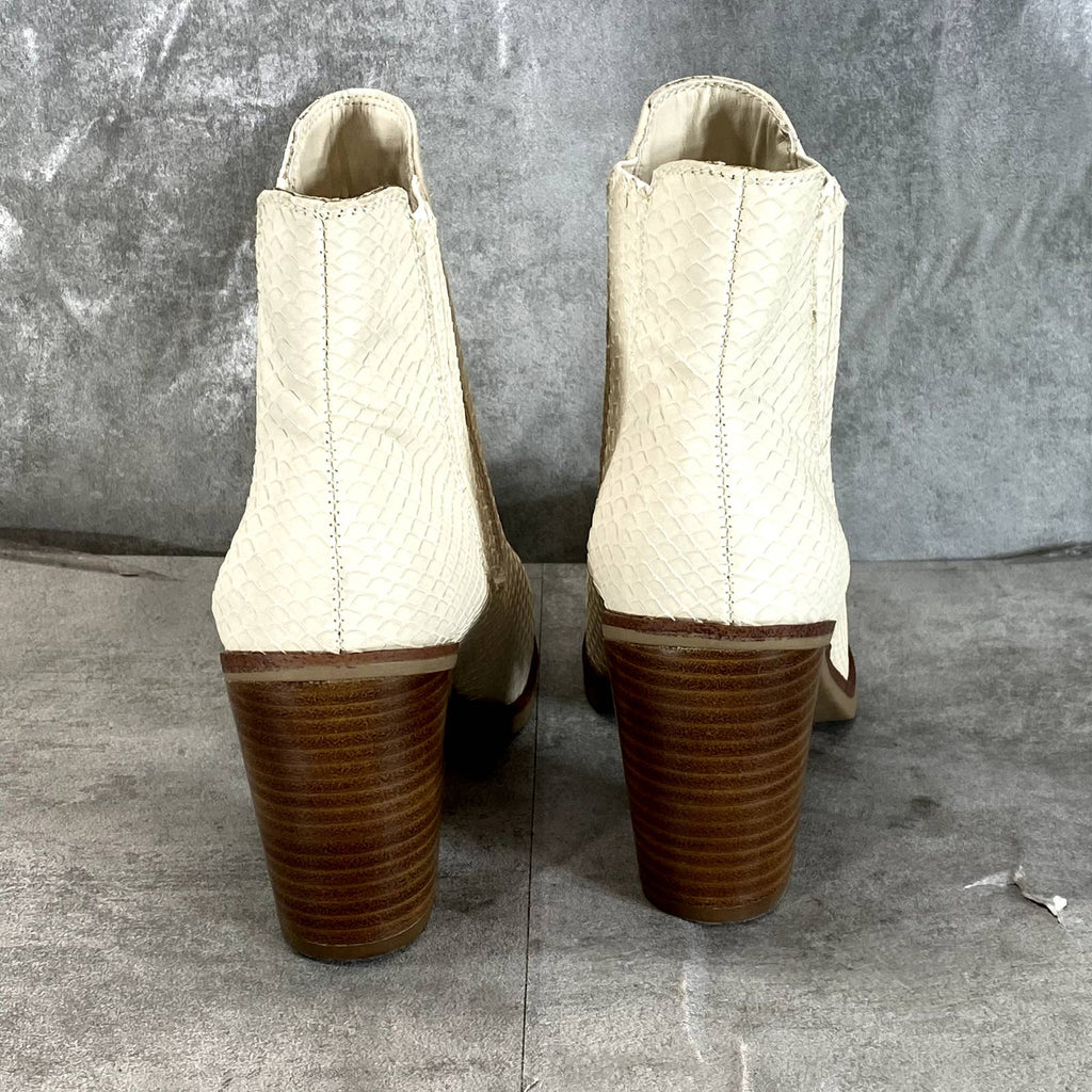 MIA Women's Ivory Croc Embossed Santos Round-Toe Pull-On Stacked-Heel Boots SZ 6