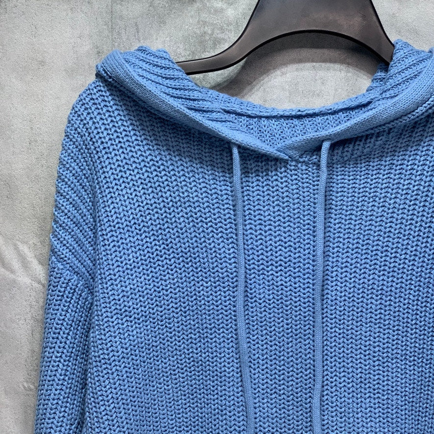 STYLE & CO Blue Ribbed Drawstring Hooded Long Sleeve Pullover Sweater SZ M