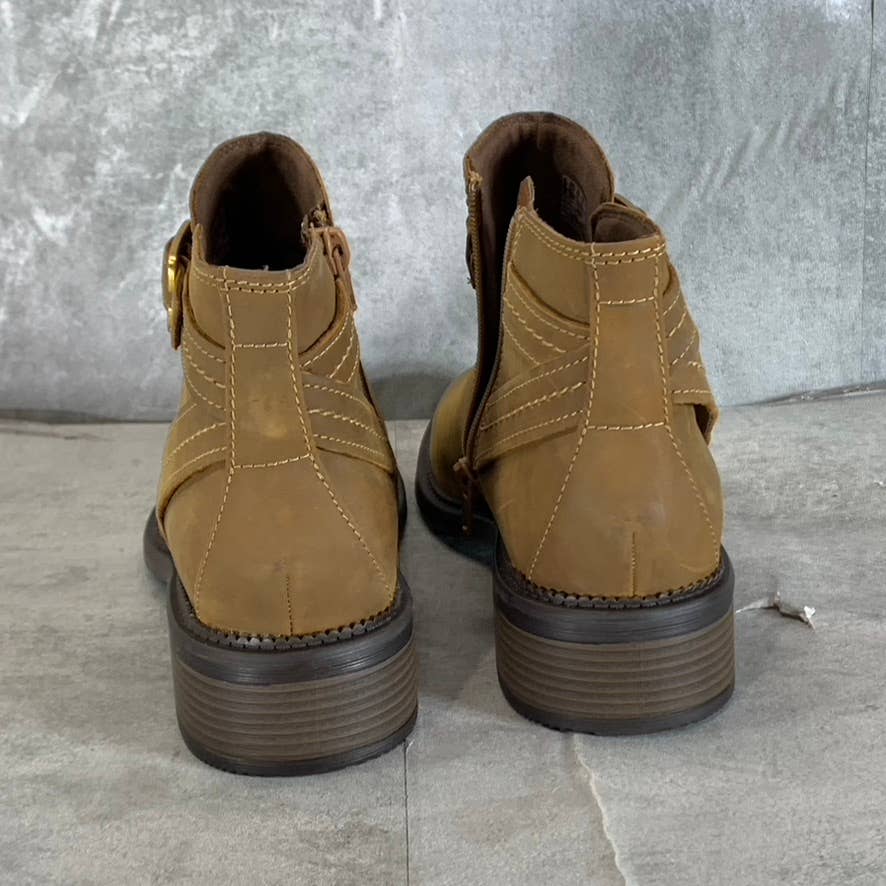 CLARKS Collection Women's Dark Tan Leather Maye Strap Ankle Boots SZ 8.5
