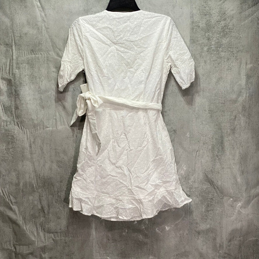 1. STATE White Wrap-Front Tie Waist V-Neck Ruched Short-Sleeve Mini Dress SZ 4