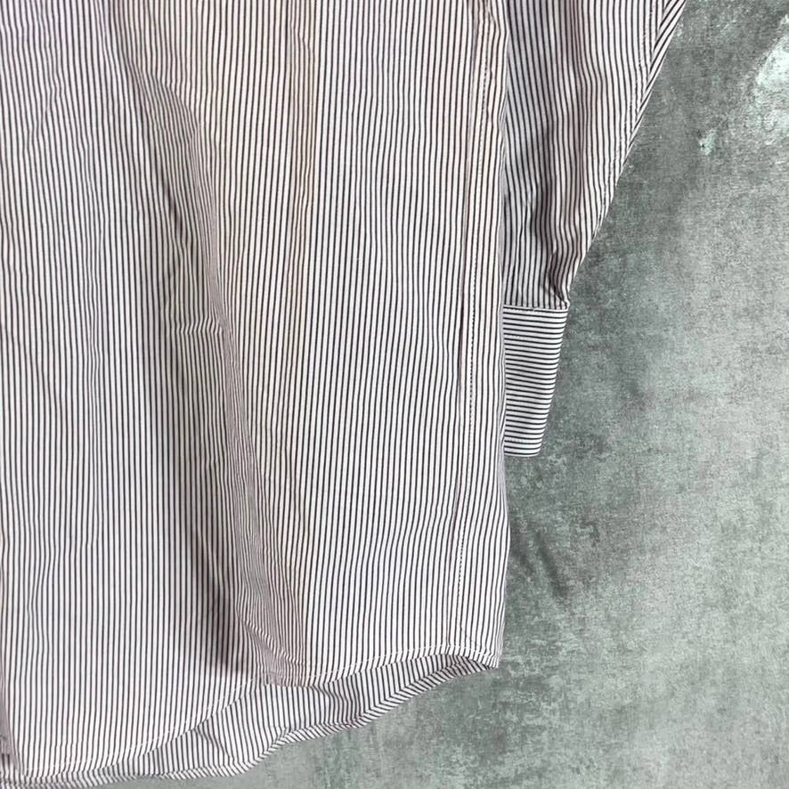 PAUL FREDRICK Men's Burgundy Pinstripe Button-Up Long-Sleeve Dress Shirt SZ15-32