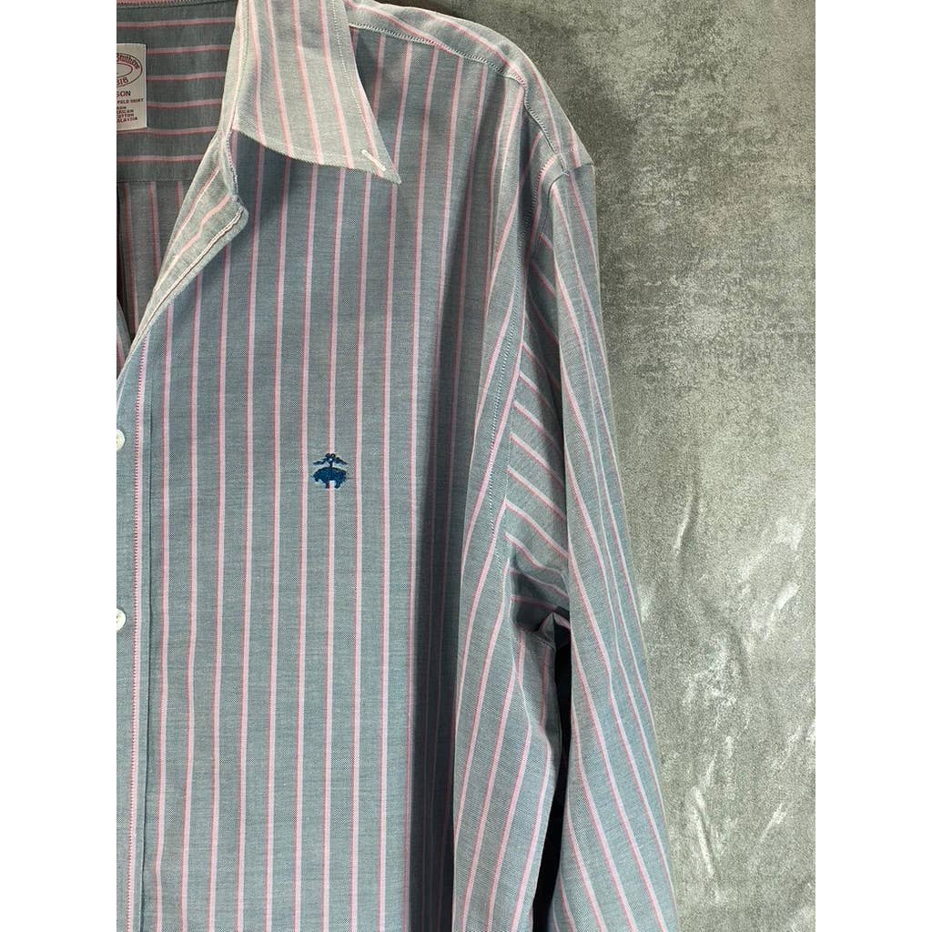 BROOKS BROTHERS Men's Gray/Pink Stripe Stretch Madison Relaxed-Fit Shirt SZ XL