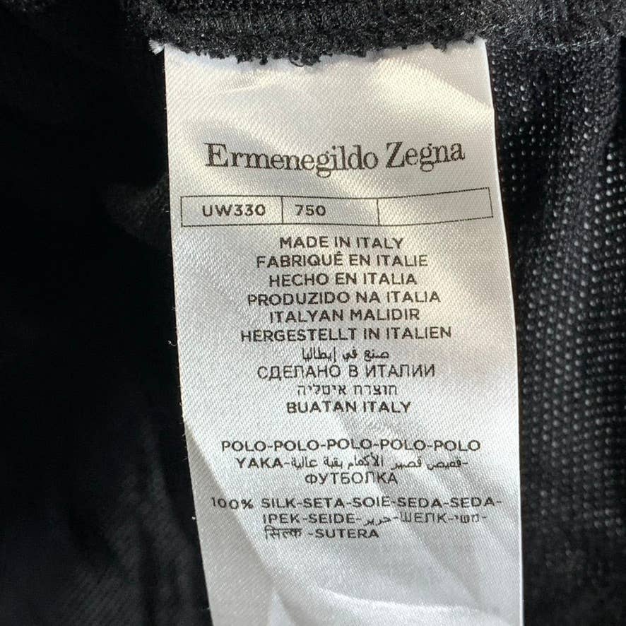 ERMENEGILDO ZEGNA Men's Black Textured Silk Blend Short-Sleeve Polo Shirt SZ L
