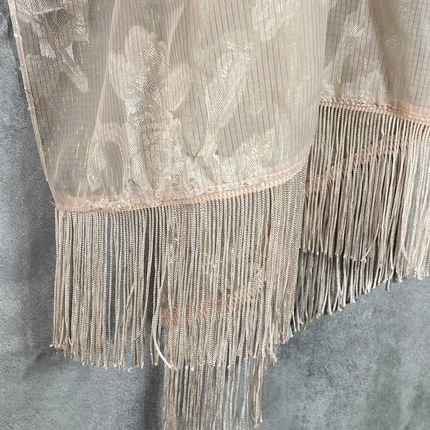 INC Women's Blush Floral-Print Sheer Metallic Fringe-Trim Wrap SZ OS