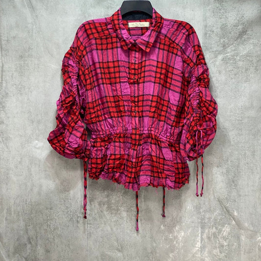 FREE PEOPLE Red Pacific Dawn Plaid Top SZ M