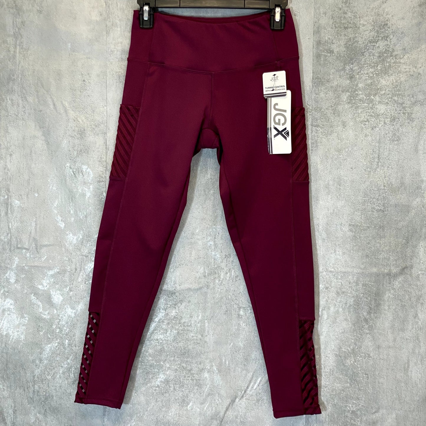 JGX Performance Women's Burgundy Tummy Control High-Rise Mesh Detail Crop Leggings SZ S