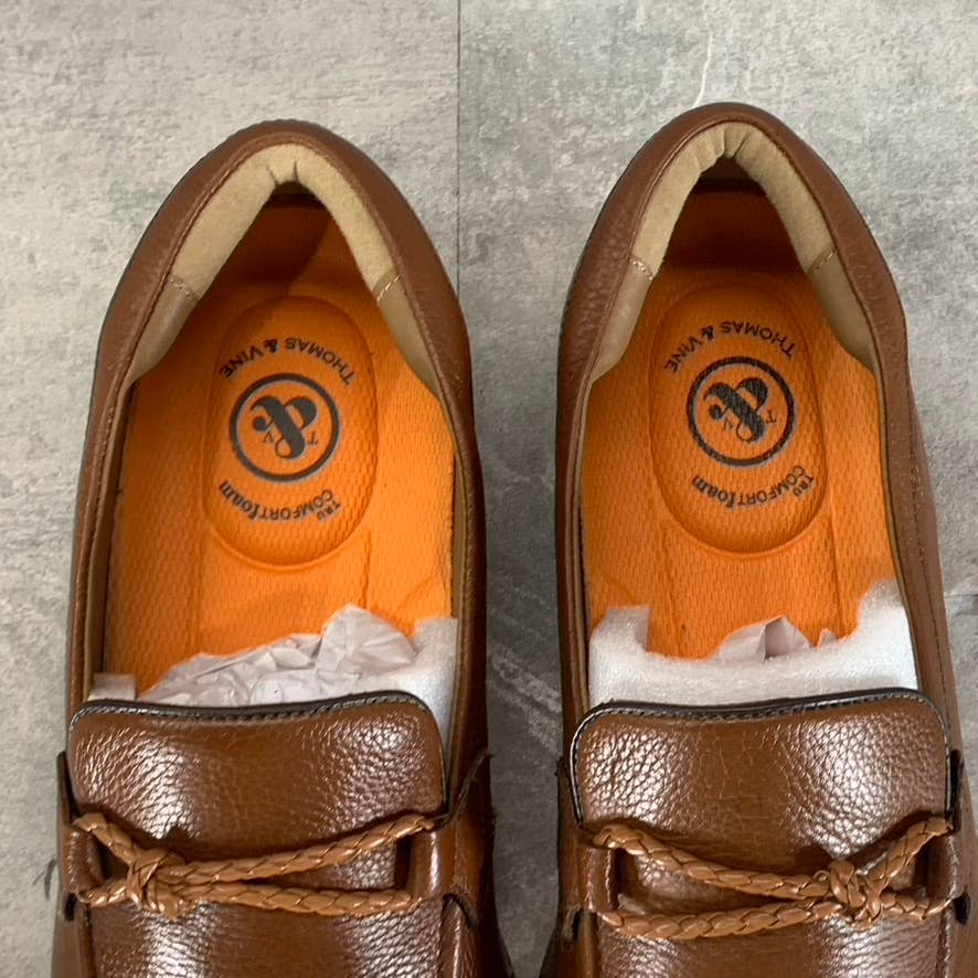 THOMAS & VINE Men's Cognac Leather Finegan Apron Toe Slip-On Loafers SZ 9.5