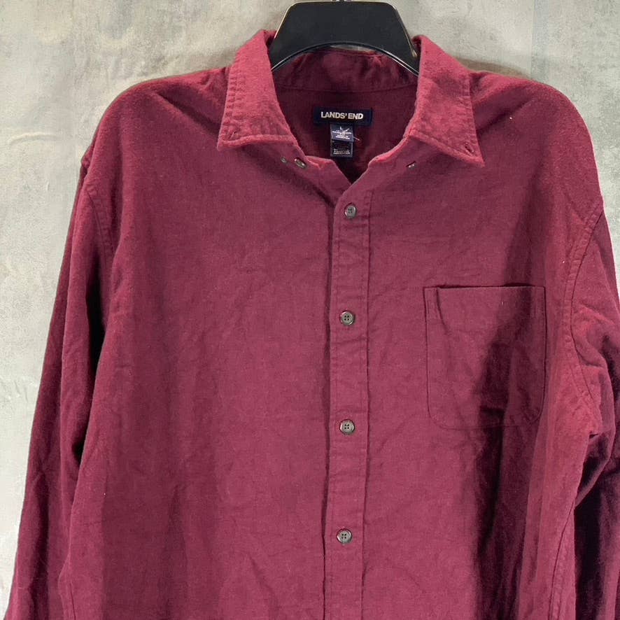 LANDS' END Men's Burgundy Traditional-Fit Long-Sleeve Button-Up Shirt SZ L