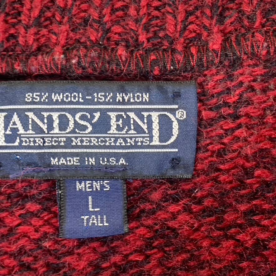 LANDS' END Men's Tall Vintage Red Marble Wool Blend Crewneck Sweater SZ L/T