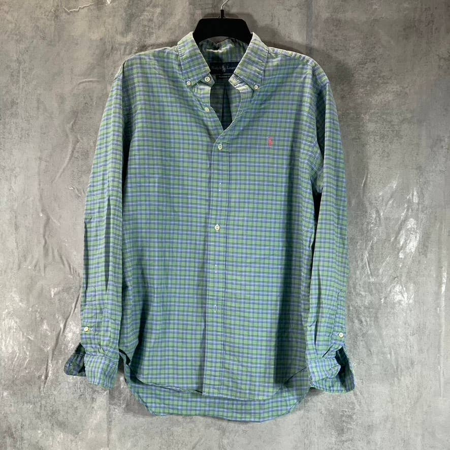 RALPH LAUREN Men's Green Plaid Classic-Fit Button-Up Long-Sleeve Shirt SZ M