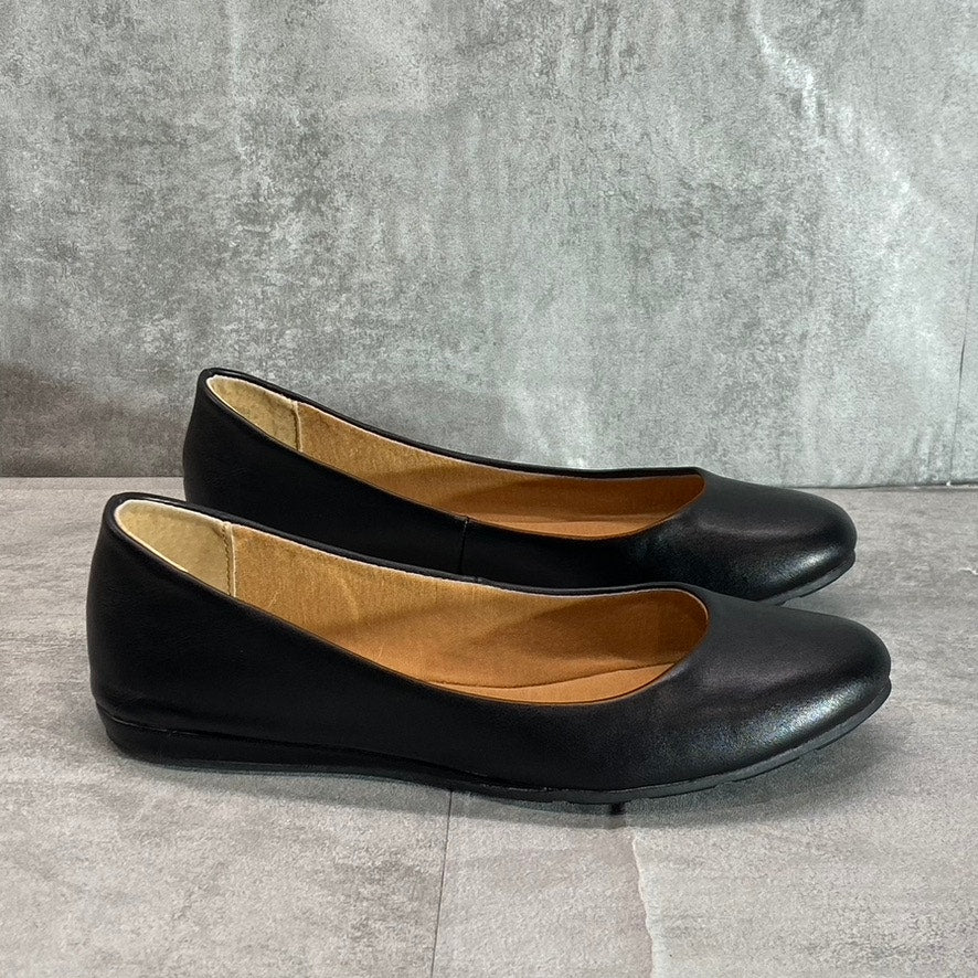 SUN + STONE Women's Black Smooth Eliana Memory Foam Round-Toe Slip-On Flats SZ 7