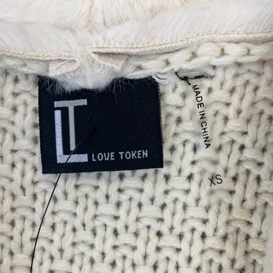 LOVE TOKEN Ivory Andrea Faux-Fur Knitted Back Two-Pocket Open Front Vest SZ XS