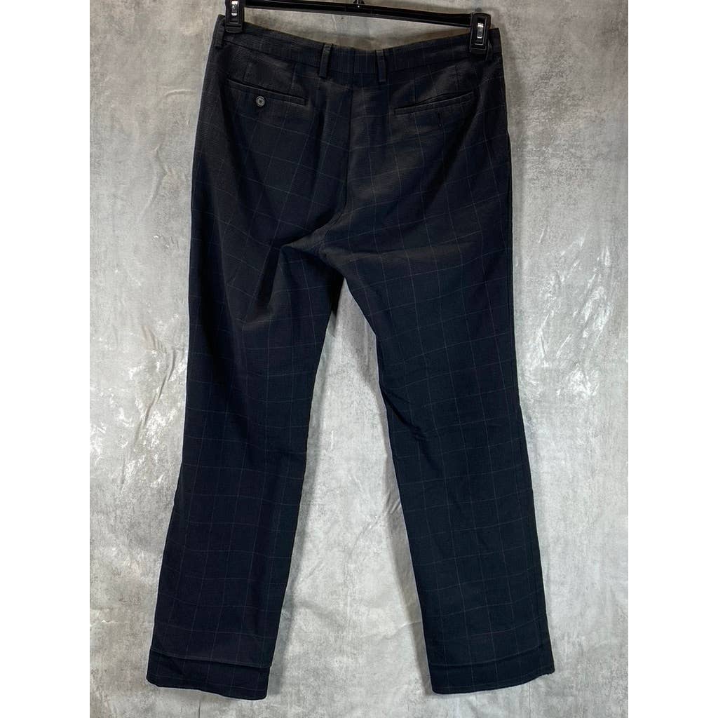 JOHN VARVATOS Men's Black Windowpane Flat-Front Straight-Leg Pants SZ 32