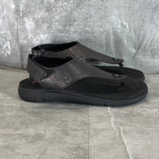 RYKA Women's Wide Black Margo Lightweight Ankle-Strap Thong Sandals SZ 7W