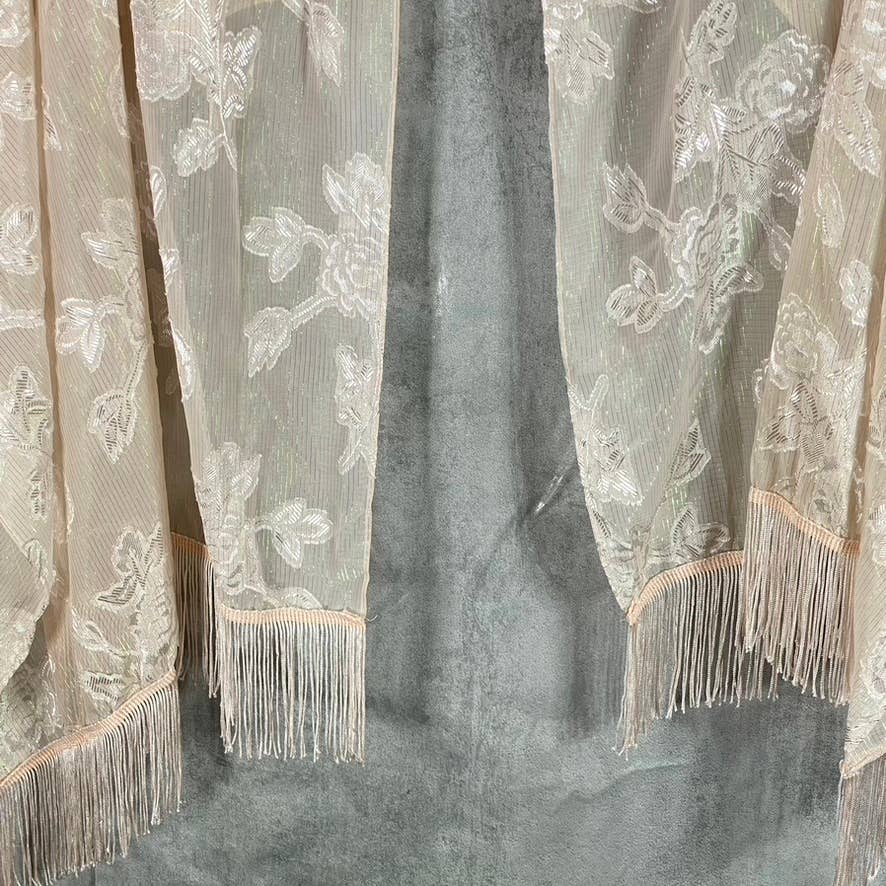 INC Women's Blush Floral-Print Sheer Metallic Fringe-Trim Wrap SZ OS