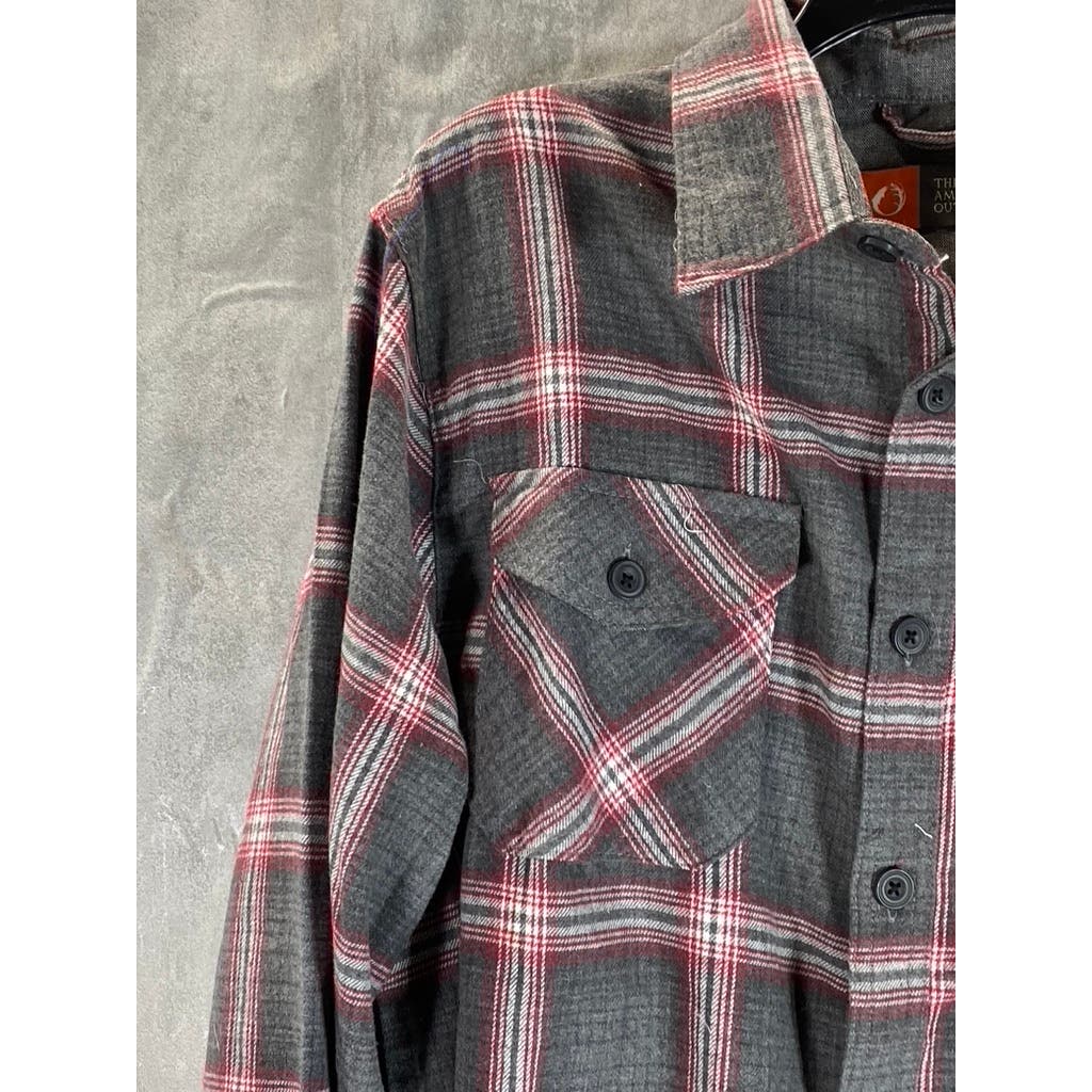 THE AMERICAN OUTDOORSMAN Men's Gray/Red Plaid Button-Up Flannel Shirt SZ L