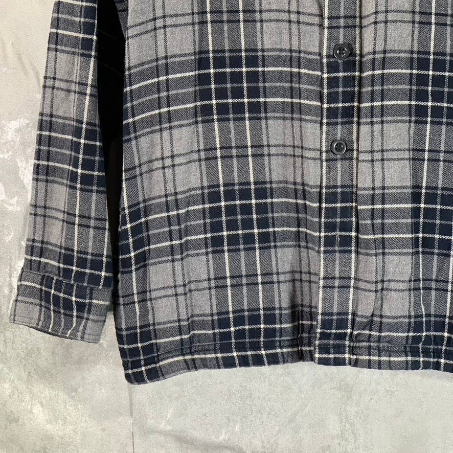 L.L. BEAN Men's Gray Plaid Traditional-Fit Button-Up Fleece Flannel Shirt SZ M
