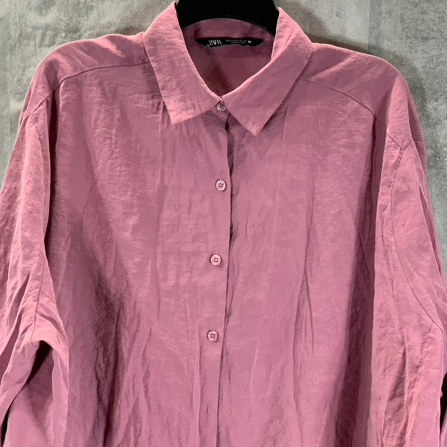 ZARA Women's Pink Modal Blend Button-Up Long Sleeve Top SZ S