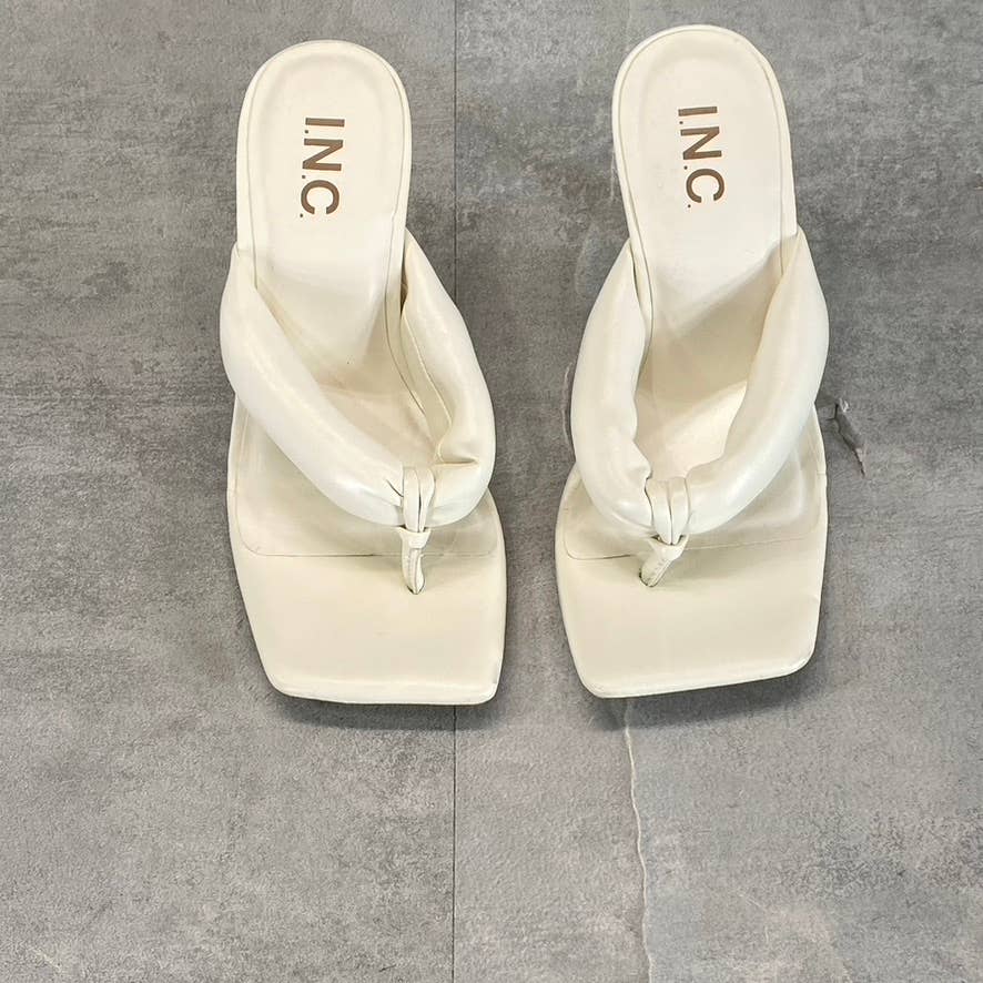 INC INTERNATIONAL CONCEPTS Women's White Smooth Sagee Thong Dress Sandals SZ 5