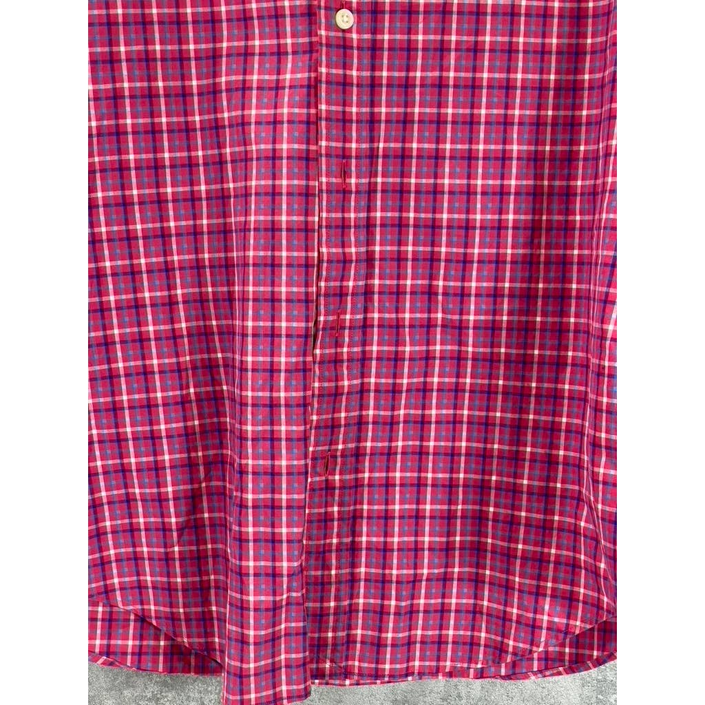 CLUB MONACO Men's Red Plaid Slim-Fit Button-Up Long-Sleeve Shirt SZ M