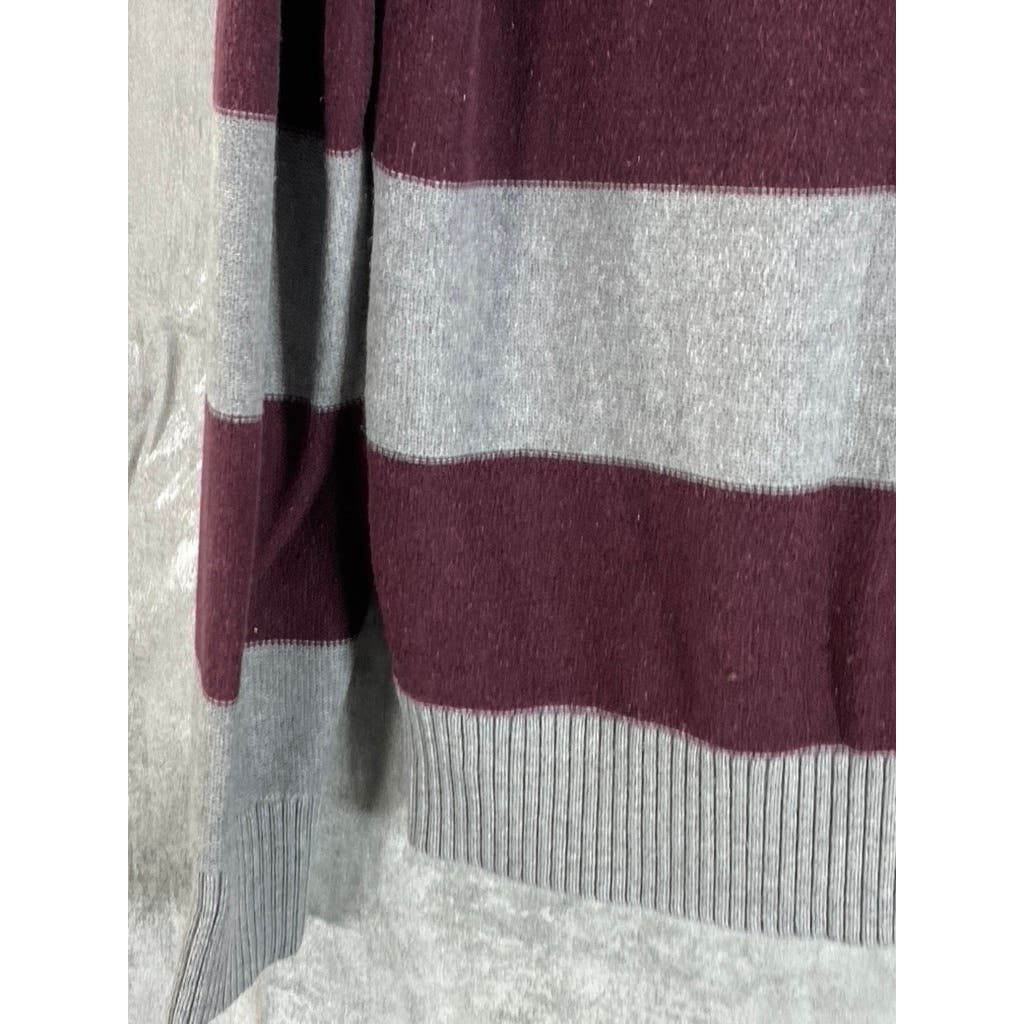 TOMMY HILFIGER Men's Grey/Burgundy Stand collar Zip-Up Sweater SZ S