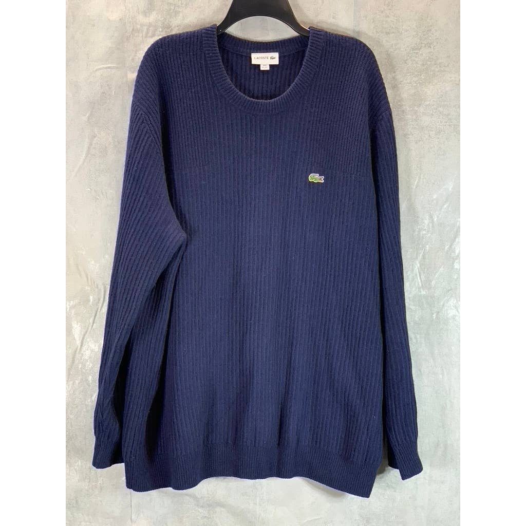LACOSTE Men's Navy Blue Crewneck Classic-Fit Ribbed Long-Sleeve Sweater SZ 3XL