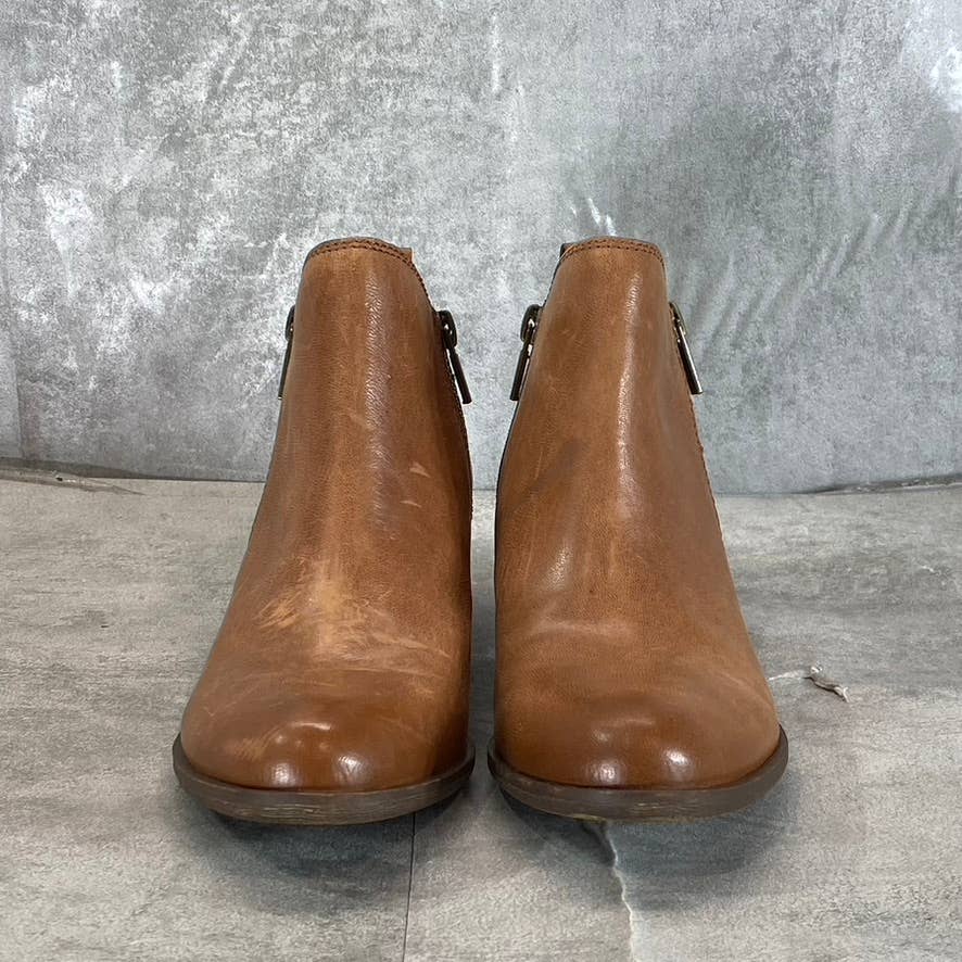 LUCKY BRAND Women's Toffee Barillos Leather Basel Double Block-Heel Boots SZ 6.5