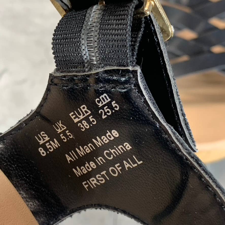 DR. SCHOLL'S Women's Black Faux-Leather First Of All Ankle-Strap Sandals SZ 8.5