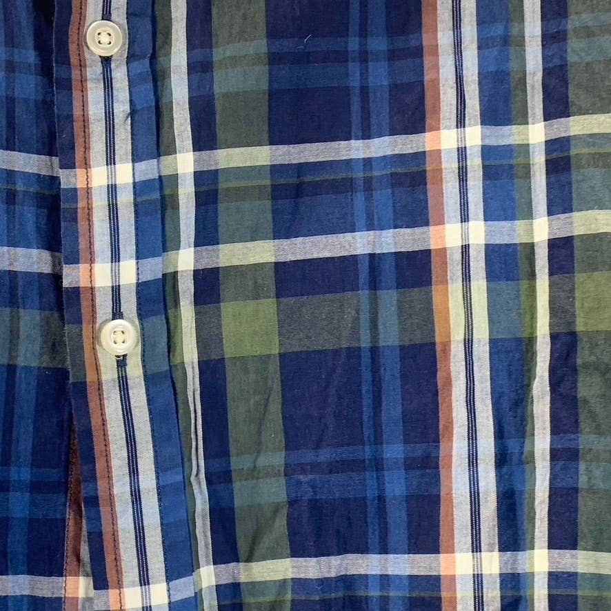 BANANA REPUBLIC Men's Navy/Green Untucked Slim-Fit Button-Up Flannel Shirt SZ XL