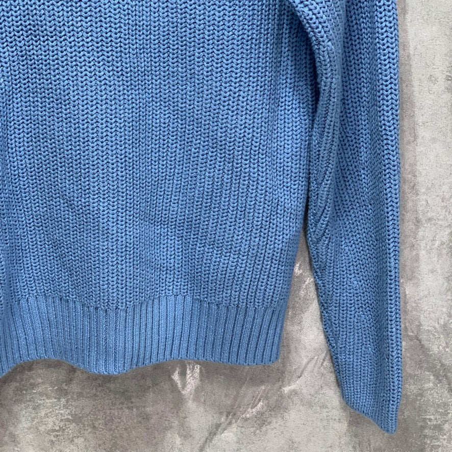 STYLE & CO Blue Ribbed Drawstring Hooded Long Sleeve Pullover Sweater SZ M