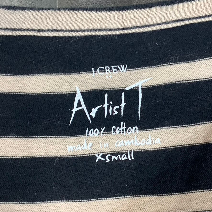 J.CREW Factory Women's Black/Tan Striped Artist Crewneck Long Sleeve Top SZ XS