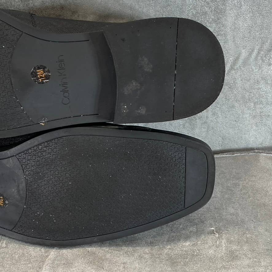 CALVIN KLEIN Men's Black Saffiano Leather Malcome Casual Slip-On Loafers SZ 12