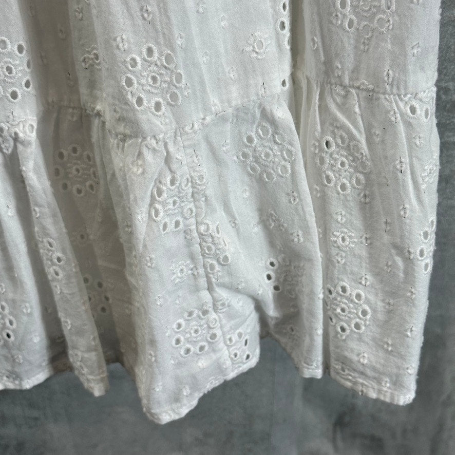 STYLE & CO Women's Bright White Flutter-Sleeve Eyelet Tiered Mini Dress SZ M