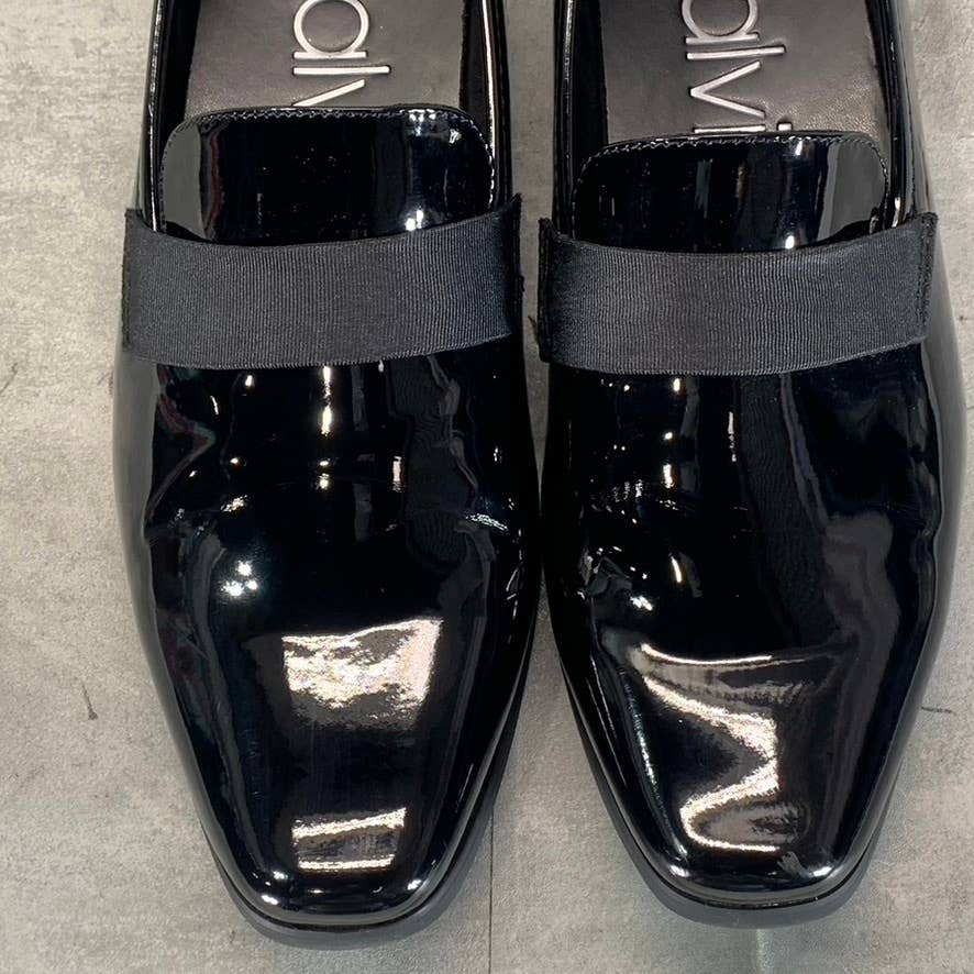 CALVIN KLEIN Men's Black Patent Bernard Plain Toe Slip-On Loafers SZ 7.5