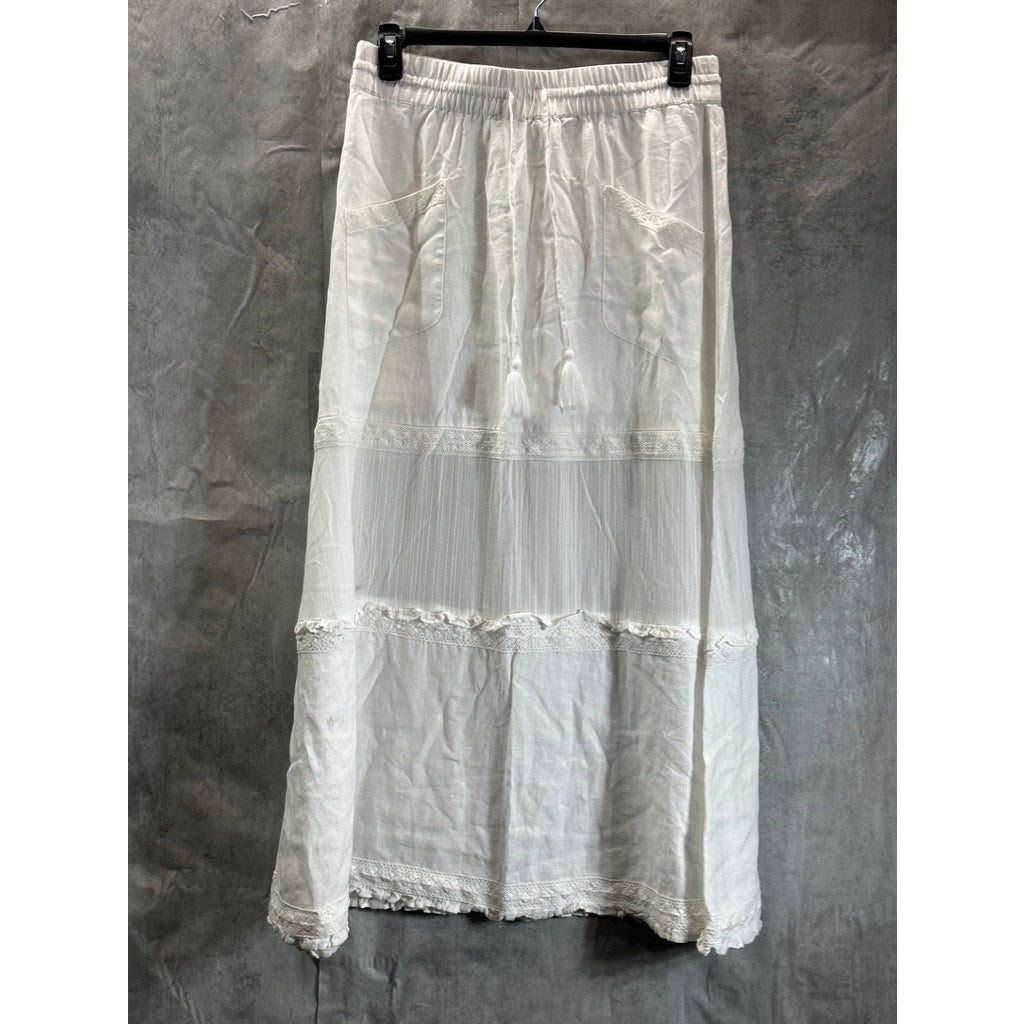 INC INTERNATIONAL CONCEPTS Women's Bright White Lace Linen Drawstring Skirt SZ L